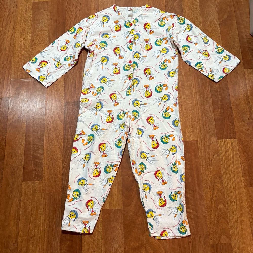 Looney Tunes Tweety One Piece Pajamas 90s Vintage Adult Medium